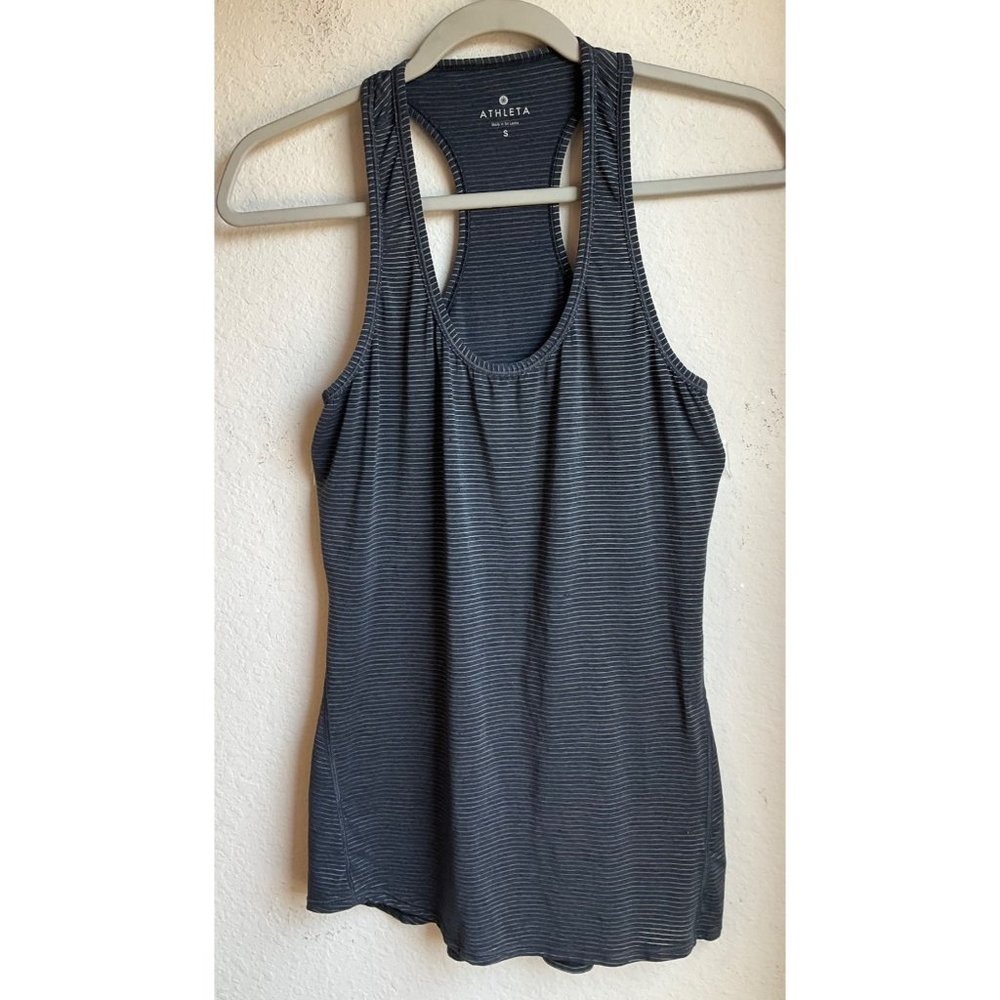 Athleta Women's Sz.Small Tank top racer back striped Black Gray sleeveless